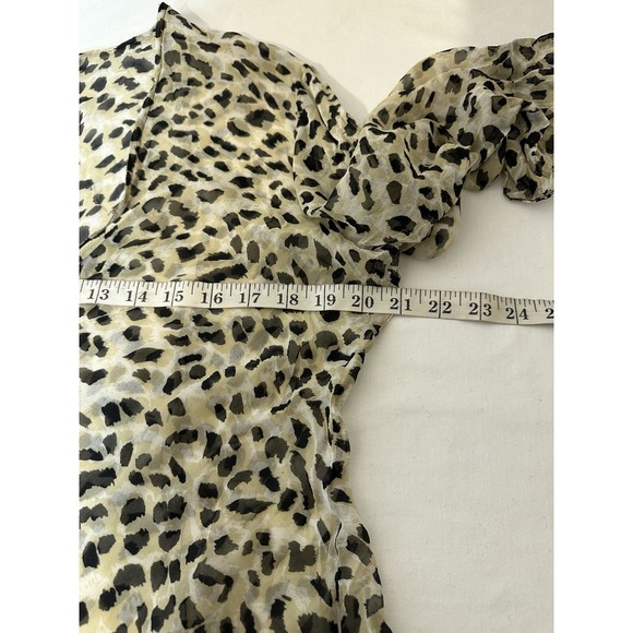 Y2K 90s David Warren New York Leopard Print Silk Blouse Top Open Front Size 16 - Picture 7 of 9